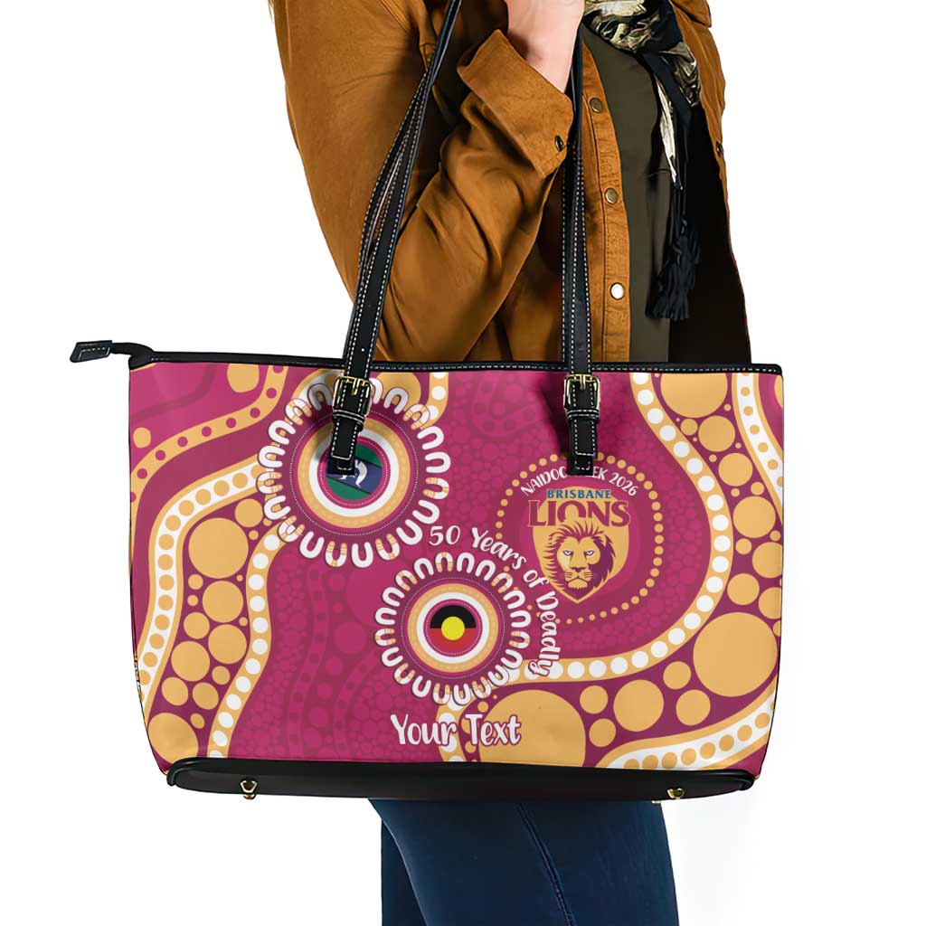 Brisbane Lions NAIDOC 2026 Personalised Leather Tote Bag 50 Years of Deadly Aboriginal Art