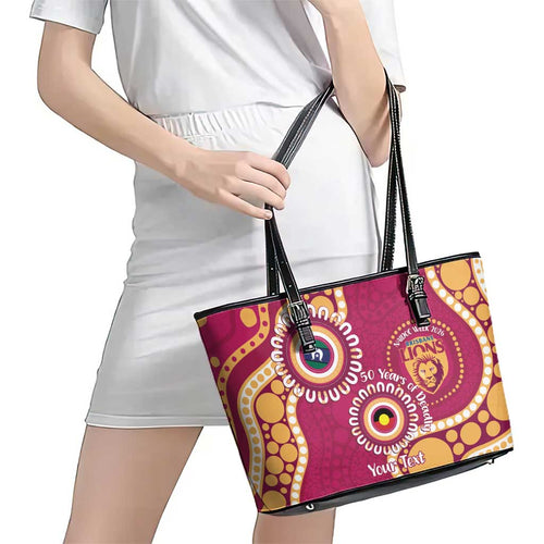 Brisbane Lions NAIDOC 2026 Personalised Leather Tote Bag 50 Years of Deadly Aboriginal Art