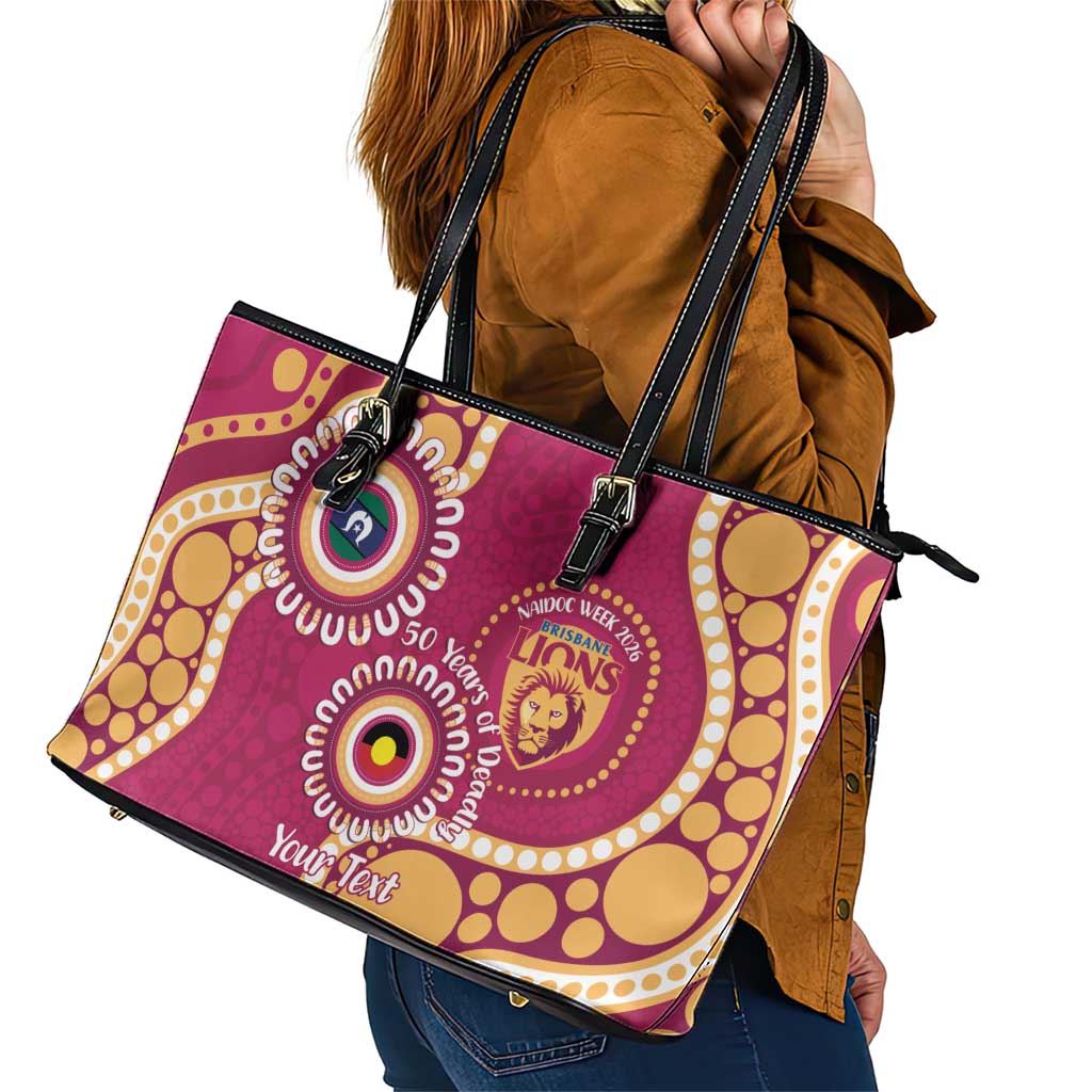 Brisbane Lions NAIDOC 2026 Personalised Leather Tote Bag 50 Years of Deadly Aboriginal Art