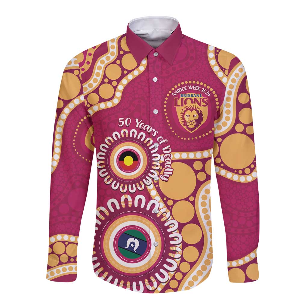 Brisbane Lions NAIDOC 2026 Personalised Long Sleeve Button Shirt 50 Years of Deadly Aboriginal Art