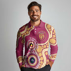 Brisbane Lions NAIDOC 2026 Personalised Long Sleeve Polo Shirt 50 Years of Deadly Aboriginal Art