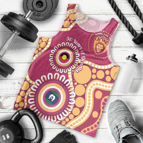 Brisbane Lions NAIDOC 2026 Personalised Men Tank Top 50 Years of Deadly Aboriginal Art