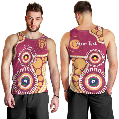 Brisbane Lions NAIDOC 2026 Personalised Men Tank Top 50 Years of Deadly Aboriginal Art