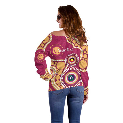 Brisbane Lions NAIDOC 2026 Personalised Off Shoulder Sweater 50 Years of Deadly Aboriginal Art