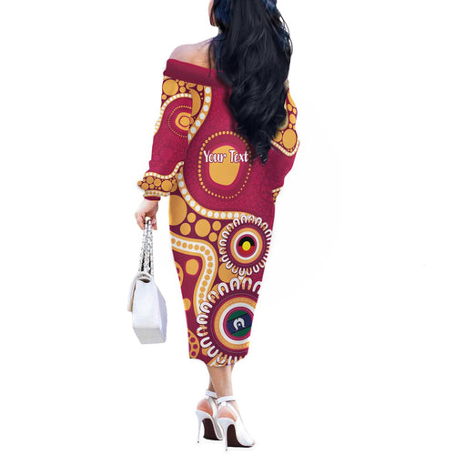 Brisbane Lions NAIDOC 2026 Personalised Off The Shoulder Long Sleeve Dress 50 Years of Deadly Aboriginal Art