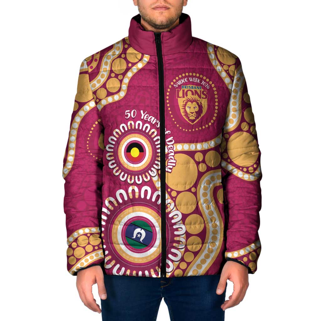 Brisbane Lions NAIDOC 2026 Personalised Padded Jacket 50 Years of Deadly Aboriginal Art
