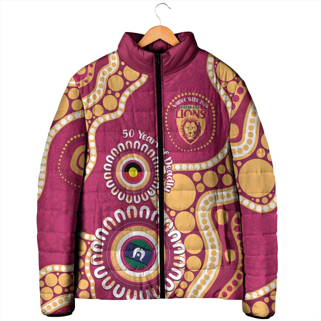 Brisbane Lions NAIDOC 2026 Personalised Padded Jacket 50 Years of Deadly Aboriginal Art