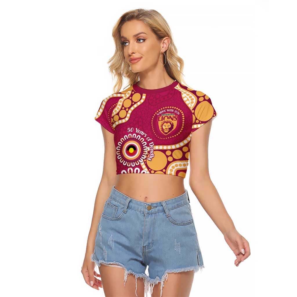 Brisbane Lions NAIDOC 2026 Personalised Raglan Cropped T Shirt 50 Years of Deadly Aboriginal Art