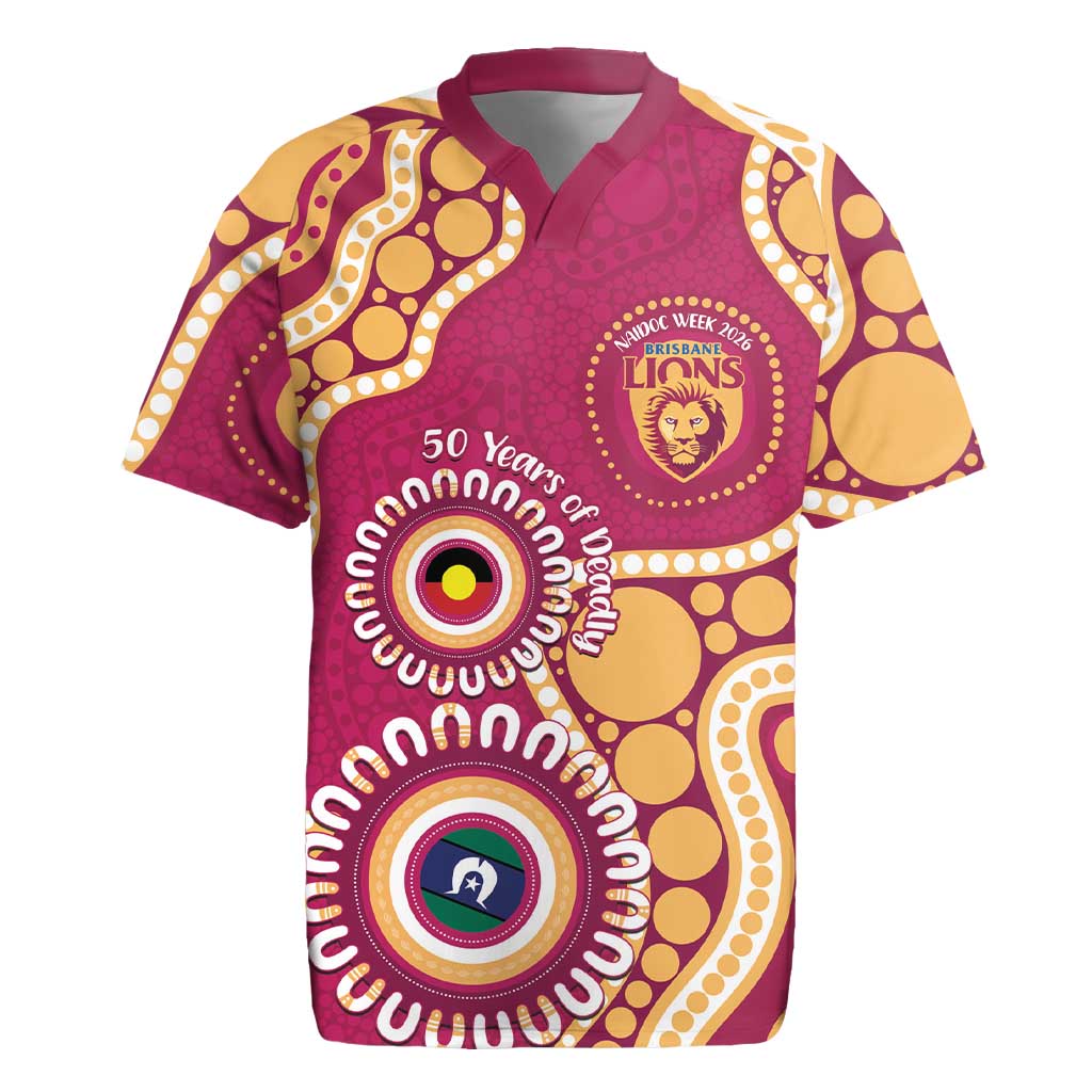 Brisbane Lions NAIDOC 2026 Personalised Rugby Jersey 50 Years of Deadly Aboriginal Art