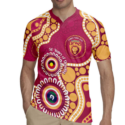 Brisbane Lions NAIDOC 2026 Personalised Rugby Jersey 50 Years of Deadly Aboriginal Art