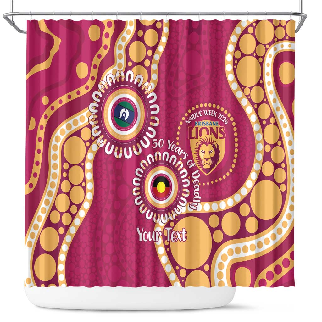 Brisbane Lions NAIDOC 2026 Personalised Shower Curtain 50 Years of Deadly Aboriginal Art