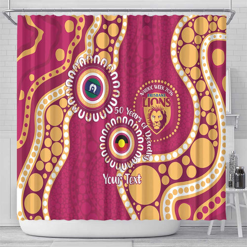 Brisbane Lions NAIDOC 2026 Personalised Shower Curtain 50 Years of Deadly Aboriginal Art