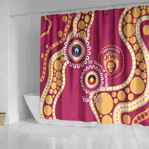 Brisbane Lions NAIDOC 2026 Personalised Shower Curtain 50 Years of Deadly Aboriginal Art