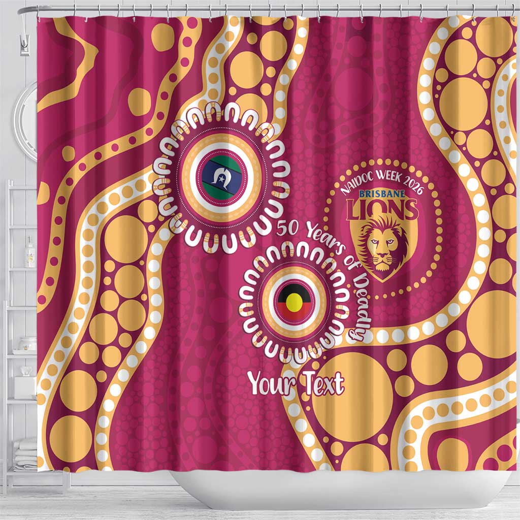 Brisbane Lions NAIDOC 2026 Personalised Shower Curtain 50 Years of Deadly Aboriginal Art