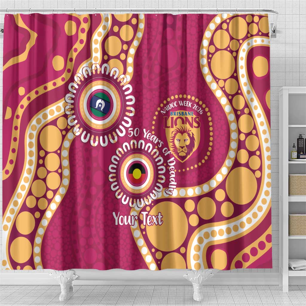 Brisbane Lions NAIDOC 2026 Personalised Shower Curtain 50 Years of Deadly Aboriginal Art