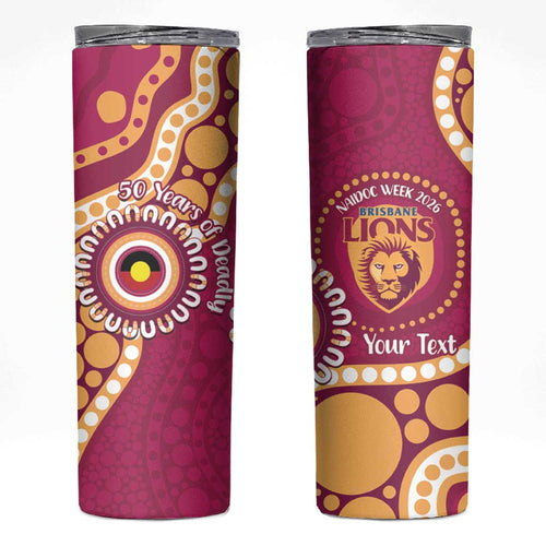 Brisbane Lions NAIDOC 2026 Personalised Skinny Tumbler 50 Years of Deadly Aboriginal Art