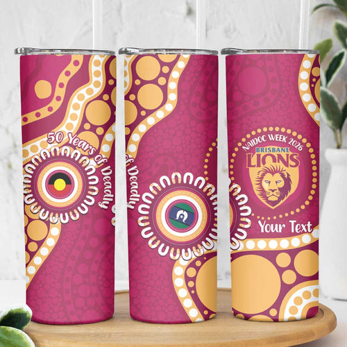 Brisbane Lions NAIDOC 2026 Personalised Skinny Tumbler 50 Years of Deadly Aboriginal Art