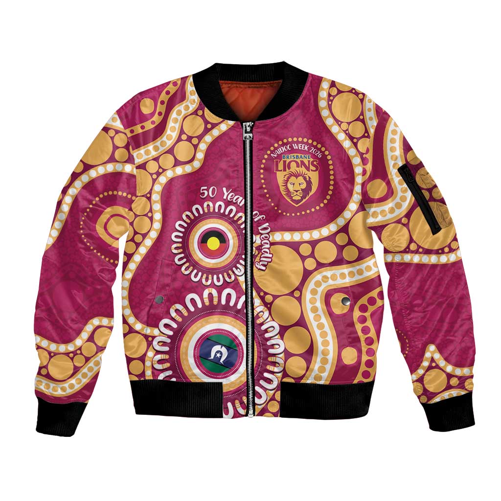 Brisbane Lions NAIDOC 2026 Personalised Sleeve Zip Bomber Jacket 50 Years of Deadly Aboriginal Art