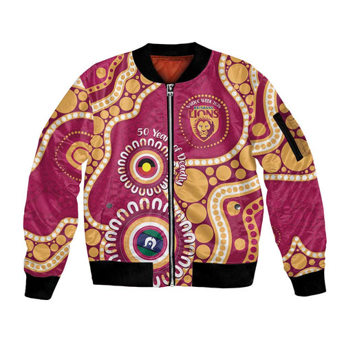Brisbane Lions NAIDOC 2026 Personalised Sleeve Zip Bomber Jacket 50 Years of Deadly Aboriginal Art