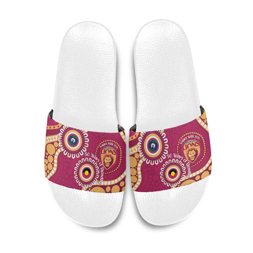 Brisbane Lions NAIDOC 2026 Personalised Slide Sandals 50 Years of Deadly Aboriginal Art