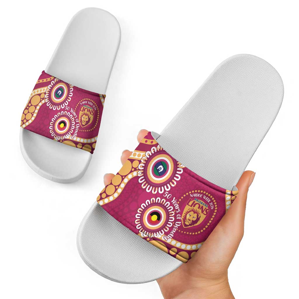 Brisbane Lions NAIDOC 2026 Personalised Slide Sandals 50 Years of Deadly Aboriginal Art