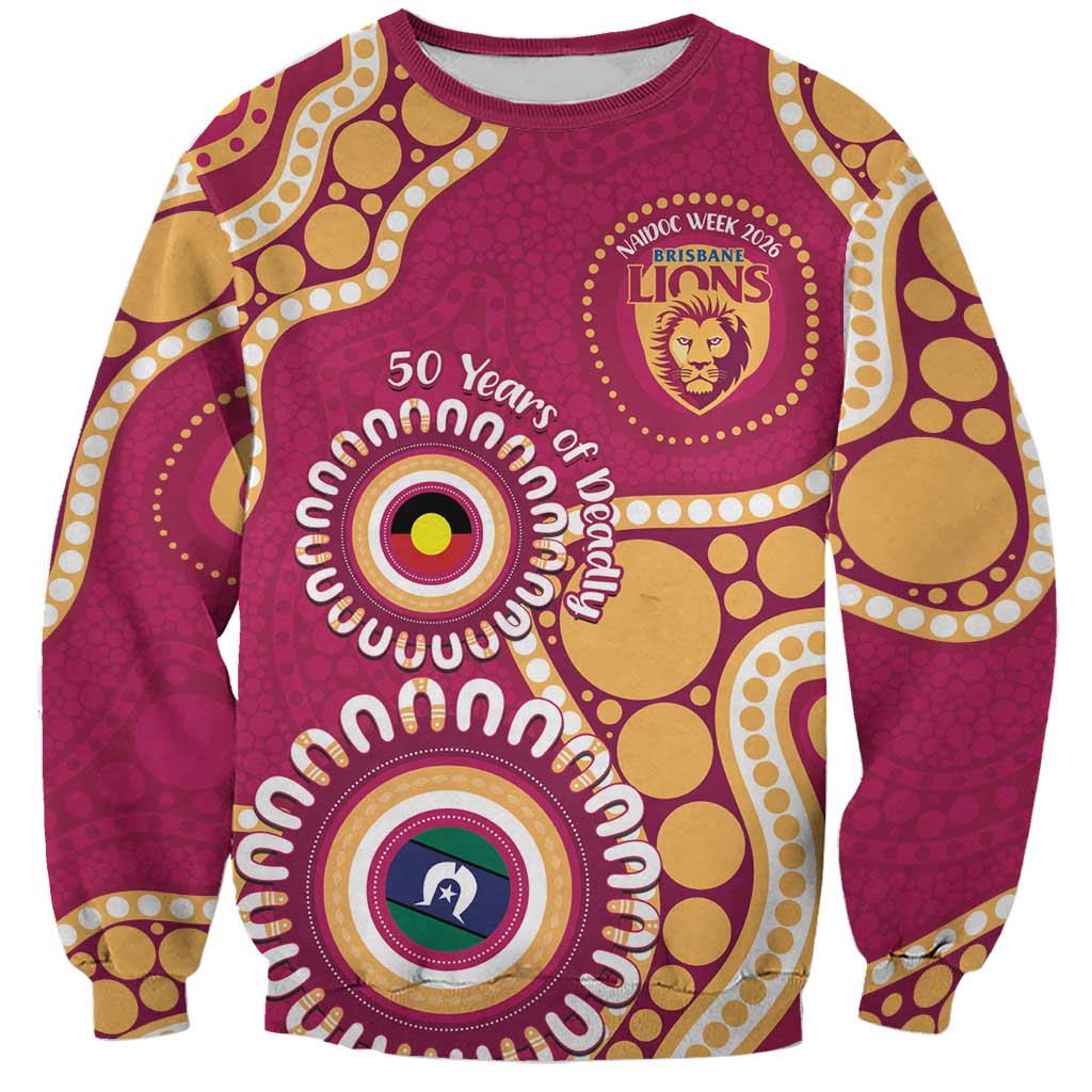 Brisbane Lions NAIDOC 2026 Personalised Sweatshirt 50 Years of Deadly Aboriginal Art