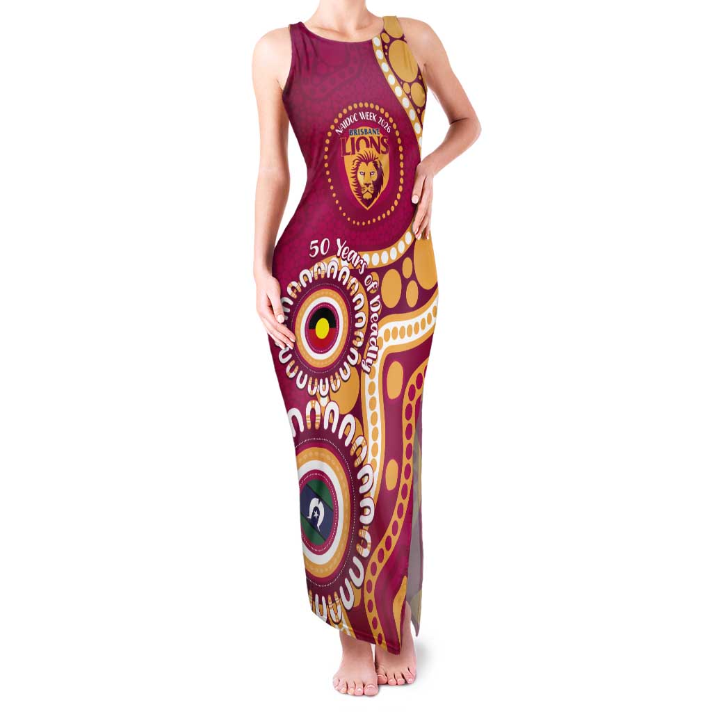 Brisbane Lions NAIDOC 2026 Personalised Tank Maxi Dress 50 Years of Deadly Aboriginal Art