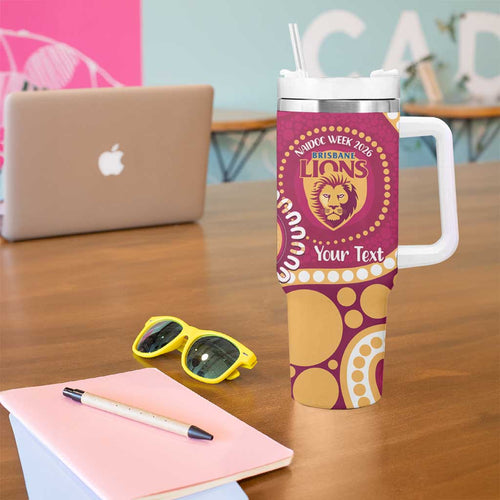 Brisbane Lions NAIDOC 2026 Personalised Tumbler With Handle 50 Years of Deadly Aboriginal Art