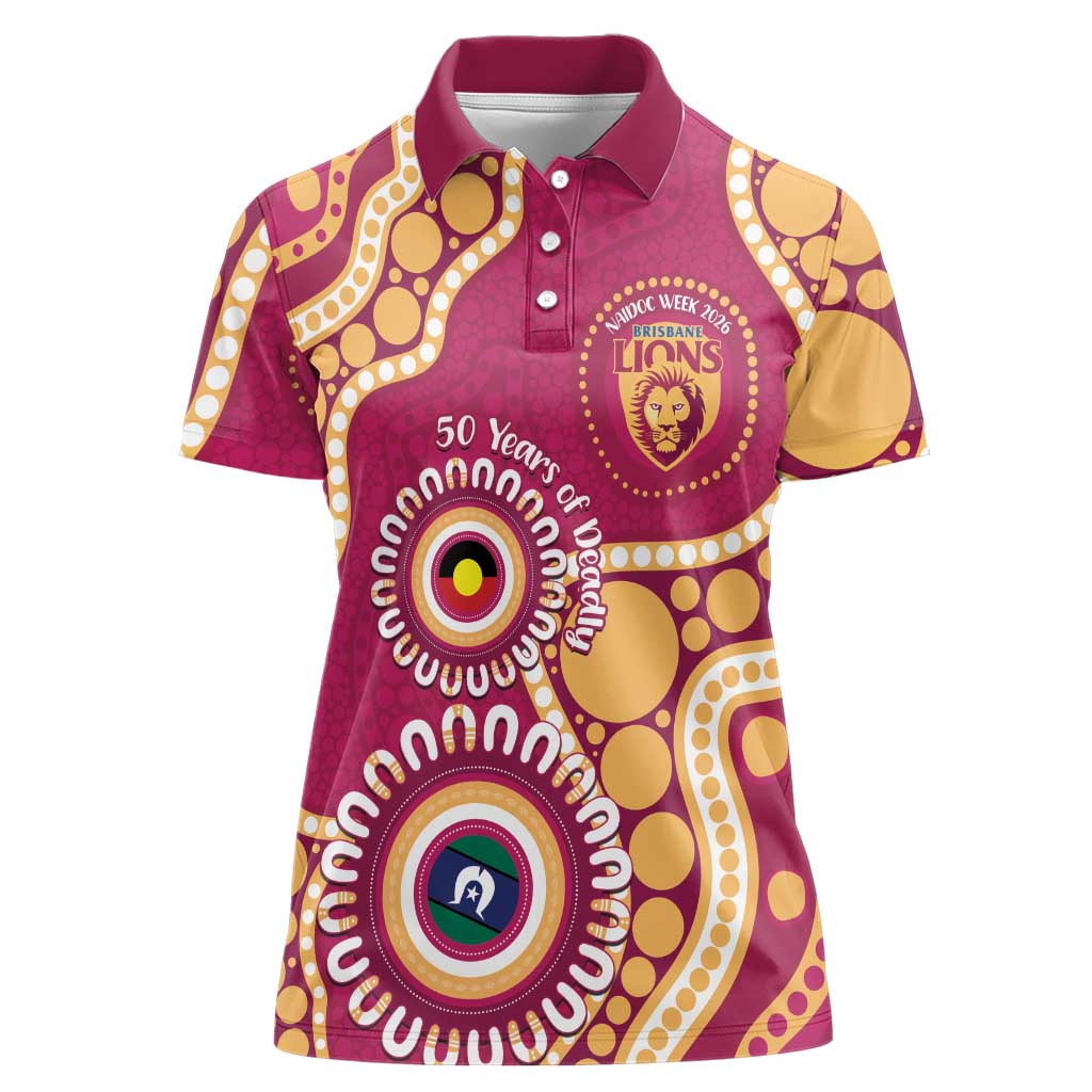 Brisbane Lions NAIDOC 2026 Personalised Women Polo Shirt 50 Years of Deadly Aboriginal Art