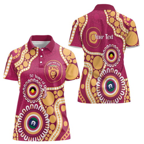 Brisbane Lions NAIDOC 2026 Personalised Women Polo Shirt 50 Years of Deadly Aboriginal Art