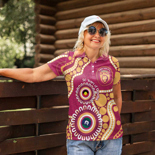 Brisbane Lions NAIDOC 2026 Personalised Women Polo Shirt 50 Years of Deadly Aboriginal Art