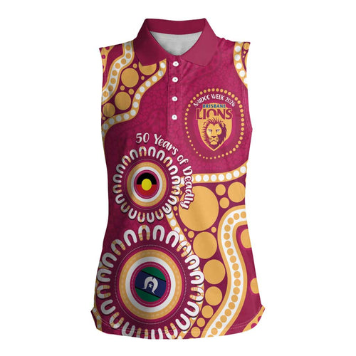 Brisbane Lions NAIDOC 2026 Personalised Women Sleeveless Polo Shirt 50 Years of Deadly Aboriginal Art