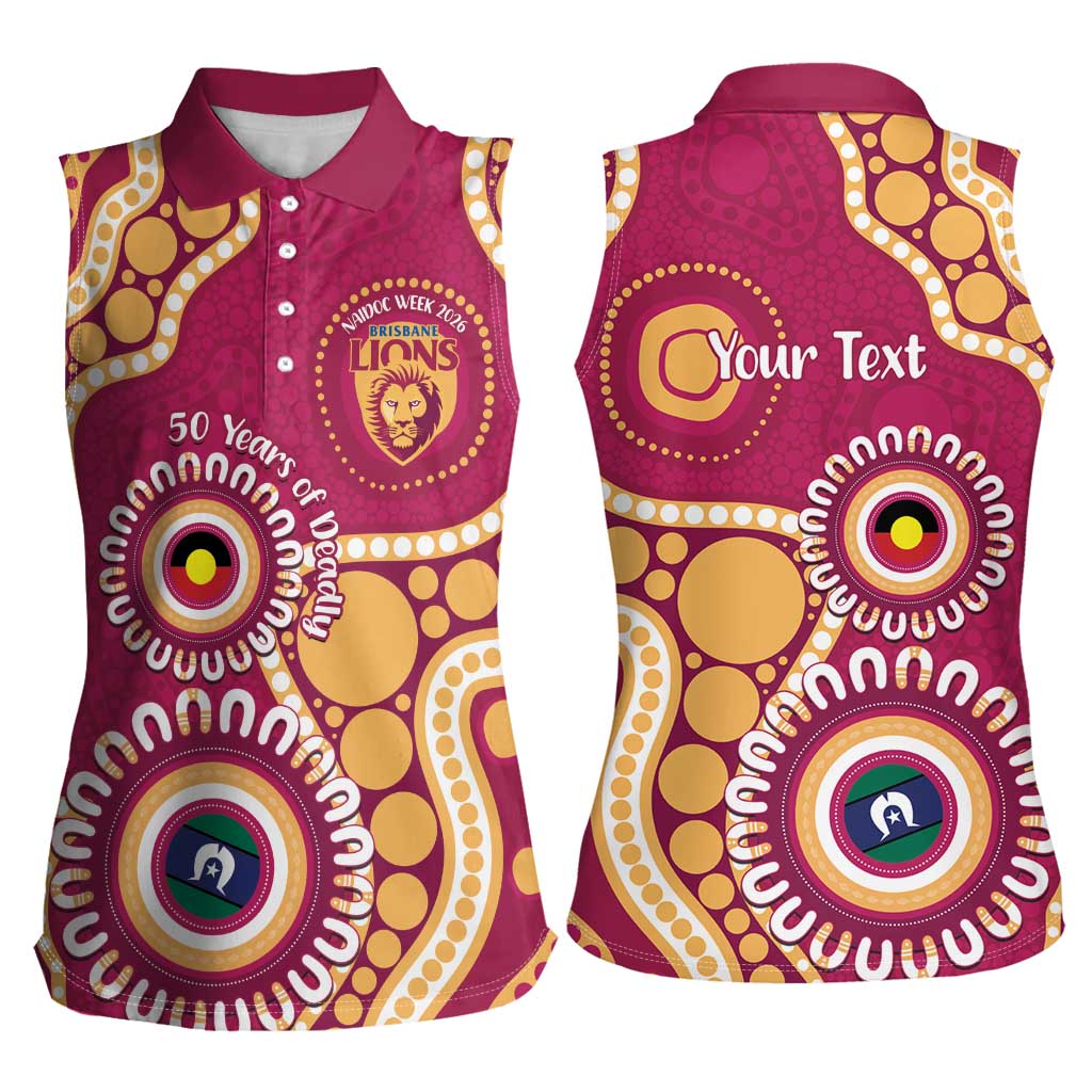 Brisbane Lions NAIDOC 2026 Personalised Women Sleeveless Polo Shirt 50 Years of Deadly Aboriginal Art