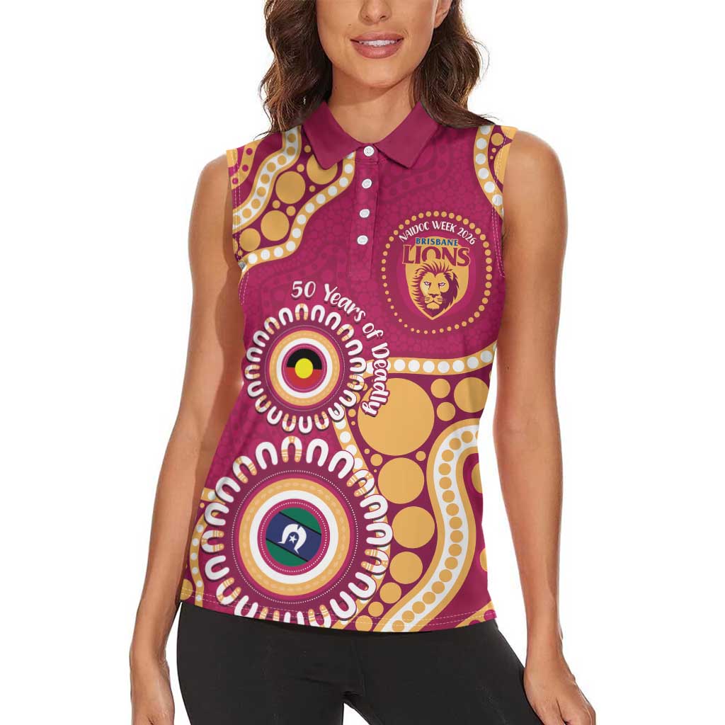 Brisbane Lions NAIDOC 2026 Personalised Women Sleeveless Polo Shirt 50 Years of Deadly Aboriginal Art