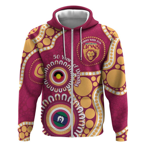 Brisbane Lions NAIDOC 2026 Personalised Zip Hoodie 50 Years of Deadly Aboriginal Art