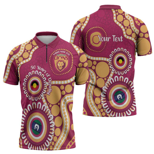 Brisbane Lions NAIDOC 2026 Personalised Zipper Polo Shirt 50 Years of Deadly Aboriginal Art