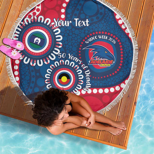 Adelaide Crows NAIDOC 2026 Personalised Beach Blanket 50 Years of Deadly Aboriginal Art