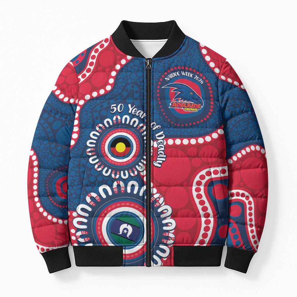 Adelaide Crows NAIDOC 2026 Personalised Bomber Puffer Jacket 50 Years of Deadly Aboriginal Art