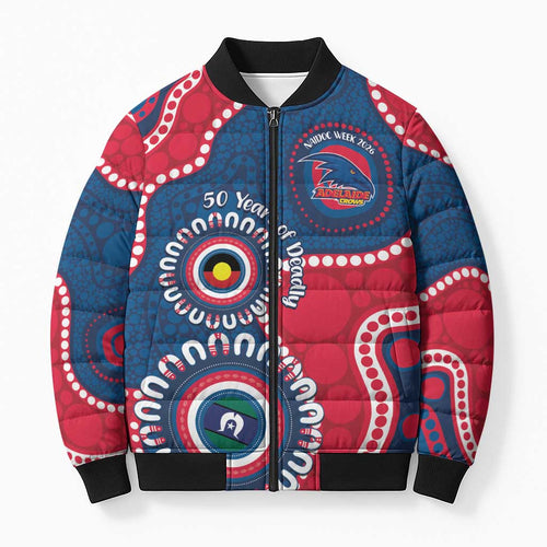 Adelaide Crows NAIDOC 2026 Personalised Bomber Puffer Jacket 50 Years of Deadly Aboriginal Art