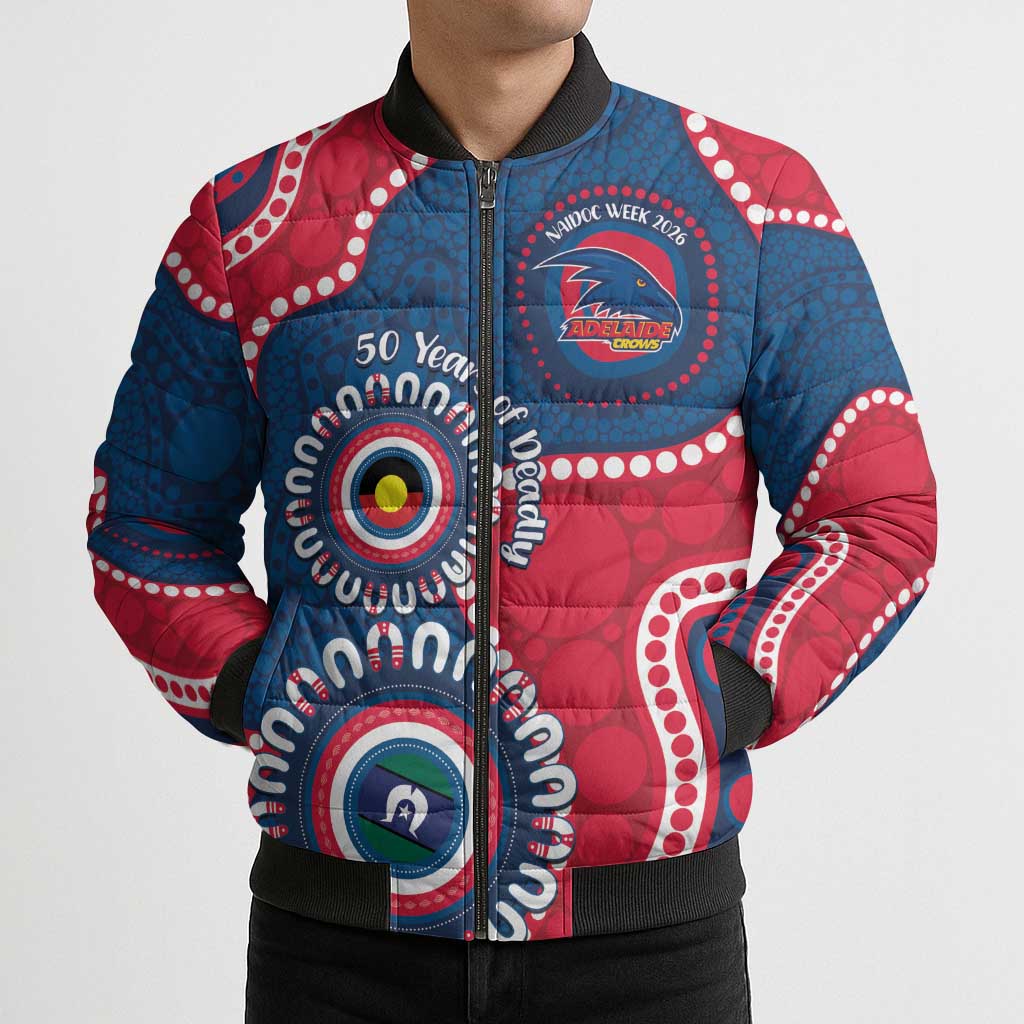 Adelaide Crows NAIDOC 2026 Personalised Bomber Puffer Jacket 50 Years of Deadly Aboriginal Art