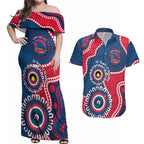 Adelaide Crows NAIDOC 2026 Personalised Couples Matching Off Shoulder Maxi Dress and Hawaiian Shirt 50 Years of Deadly Aboriginal Art