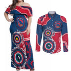 Adelaide Crows NAIDOC 2026 Personalised Couples Matching Off Shoulder Maxi Dress and Long Sleeve Button Shirt 50 Years of Deadly Aboriginal Art