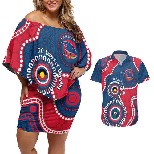Adelaide Crows NAIDOC 2026 Personalised Couples Matching Off Shoulder Short Dress and Hawaiian Shirt 50 Years of Deadly Aboriginal Art