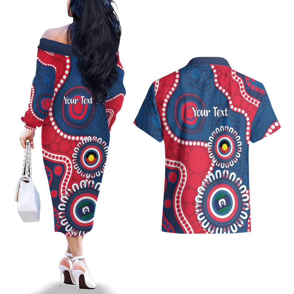 Adelaide Crows NAIDOC 2026 Personalised Couples Matching Off The Shoulder Long Sleeve Dress and Hawaiian Shirt 50 Years of Deadly Aboriginal Art