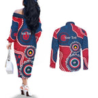Adelaide Crows NAIDOC 2026 Personalised Couples Matching Off The Shoulder Long Sleeve Dress and Long Sleeve Button Shirt 50 Years of Deadly Aboriginal Art