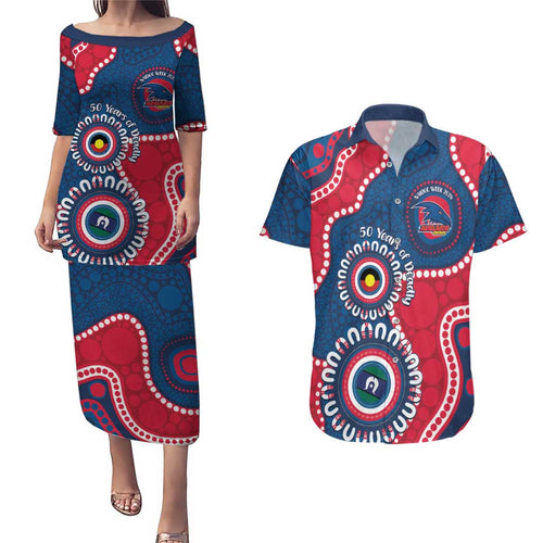 Adelaide Crows NAIDOC 2026 Personalised Couples Matching Puletasi and Hawaiian Shirt 50 Years of Deadly Aboriginal Art