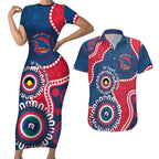 Adelaide Crows NAIDOC 2026 Personalised Couples Matching Short Sleeve Bodycon Dress and Hawaiian Shirt 50 Years of Deadly Aboriginal Art