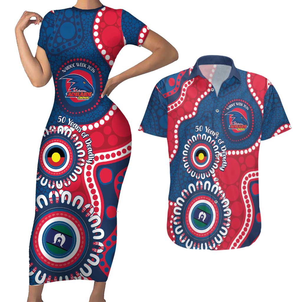 Adelaide Crows NAIDOC 2026 Personalised Couples Matching Short Sleeve Bodycon Dress and Hawaiian Shirt 50 Years of Deadly Aboriginal Art
