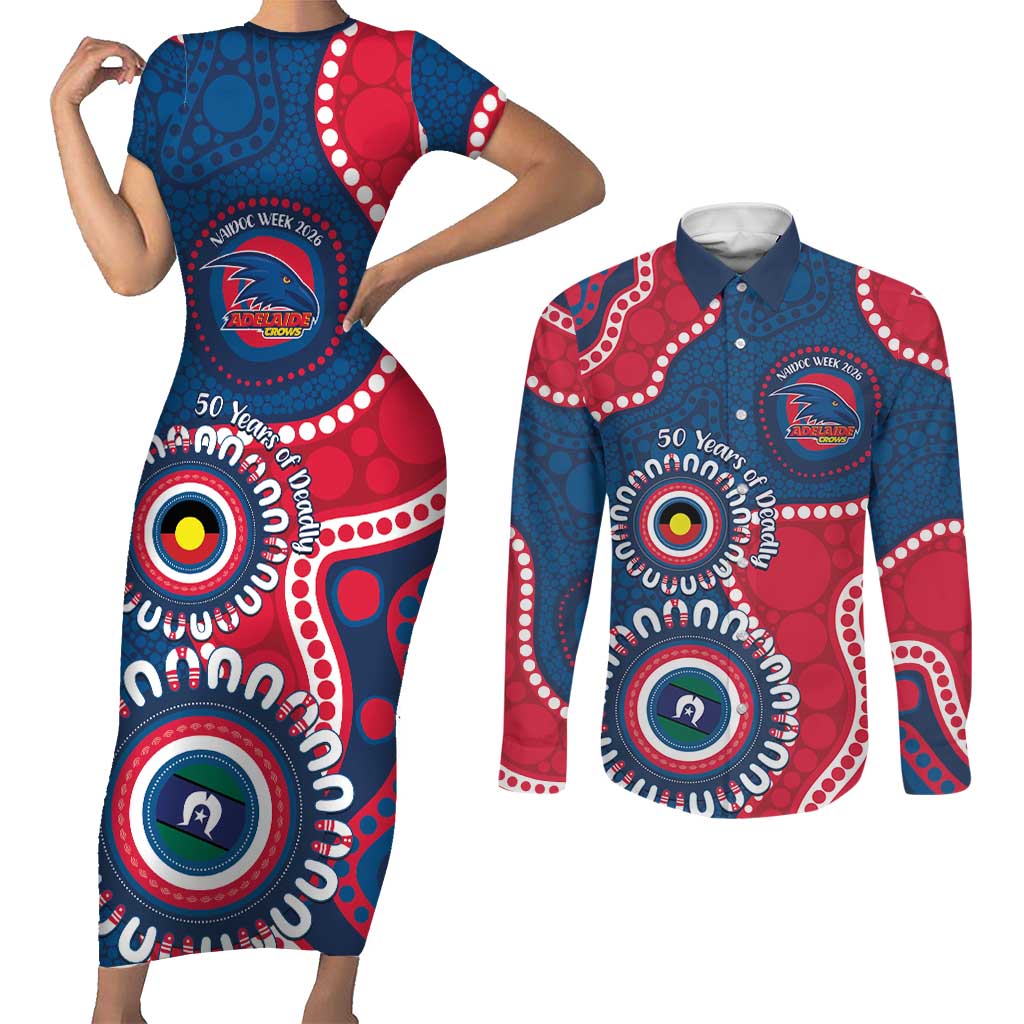 Adelaide Crows NAIDOC 2026 Personalised Couples Matching Short Sleeve Bodycon Dress and Long Sleeve Button Shirt 50 Years of Deadly Aboriginal Art
