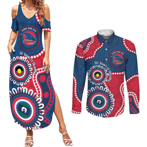 Adelaide Crows NAIDOC 2026 Personalised Couples Matching Summer Maxi Dress and Long Sleeve Button Shirt 50 Years of Deadly Aboriginal Art
